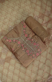 Silk Churidar Material – Floral Thread Work with Sequins