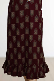 Ajarak Print Cotton Night Dress – V Neck & Puff Sleeve