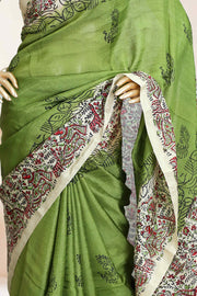 Varanasi Cotton Linen Saree with Kalamkari Print