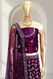 Wedding Lacha with Silver Thread Work – Net Fabric
