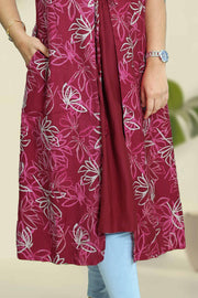 Overcoat Top – Floral Print with Smocking Design