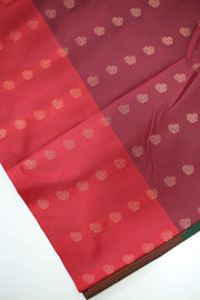 Soft Silk Saree with Golden Print & Contrast Butta