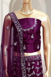 Wedding Lacha with Silver Thread Work – Net Fabric