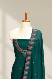 Georgette Churidar Material – Golden Floral Thread & Stone Work