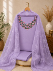 Silk Churidar Material –  Floral Thread & Sequins Work