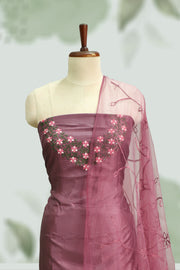 Silk Churidar Material –  Floral Thread & Sequins Work