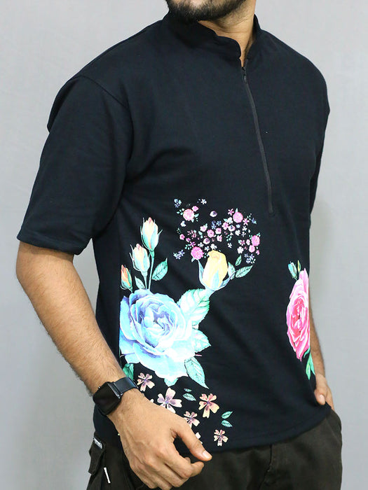 Men Five  Sleeve Flower Printed  T shirt - HOG & FOG