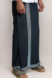Black Cotton Dhothi with White Print