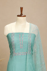 Silk Churidar Material –  Floral Thread & Sequins Work