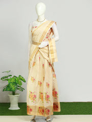 Elegant Semi-Stitched Tissue Dhavani Set with Floral Print