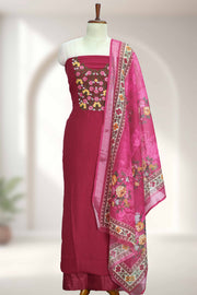 Silk Churidar Material with Floral Thread Work