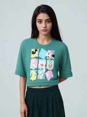 Loopknit Crop Short Top with Cartoon Print