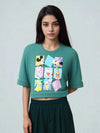 Loopknit Crop Short Top with Cartoon Print