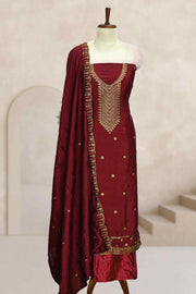Silk Churidar Material with Golden Embroidery and Thread Work