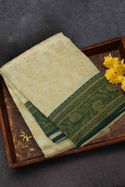 Semi Silk Saree – Floral & Leaf Motif with Geometric Border