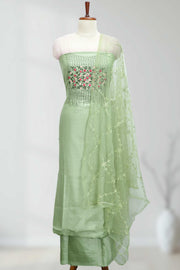 Silk Churidar Material with Floral Thread Embroidery