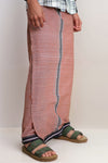Brick Colour Cotton Dhothi with Line Design