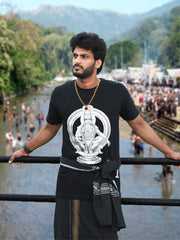 Swami Saranam Ayyappa Men’s Printed Black T-Shirt & Thorth Combo Set