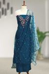 Silk Churidar Material with Floral Thread Embroidery