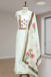 Silk Churidar Material with Floral Thread Work