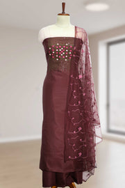 Silk Churidar Material with Floral Thread Embroidery