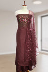 Silk Churidar Material with Floral Thread Embroidery