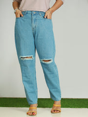 Women's Baggy Jeans - Denim with Patchwork Design - 499/-