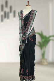 Varanasi Cotton Linen Saree with Floral Print