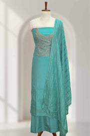 Silk Churidar Material with Golden Embroidery and Box Work