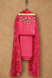 Silk Churidar Material –  Floral Thread & Sequins Work