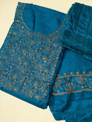 Golden Sequin Embroidered Silk Churidar Material