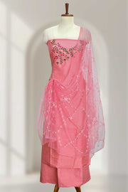 Silk Churidar Material with Floral Thread Embroidery