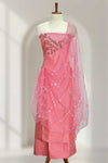 Silk Churidar Material with Floral Thread Embroidery