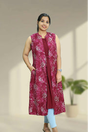 Overcoat Top – Floral Print with Smocking Design