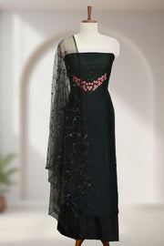 Silk Churidar Material with Floral Thread Embroidery
