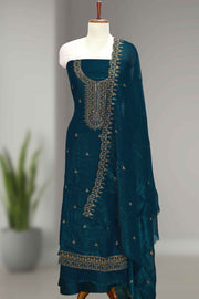 Crunchy Churidar Material with Elegant Golden Thread Embroidery