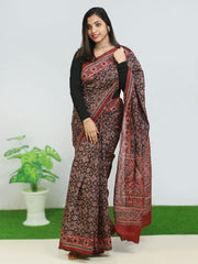 Elegant Ajrakh Cotton Saree with Blouse - Traditional Charm