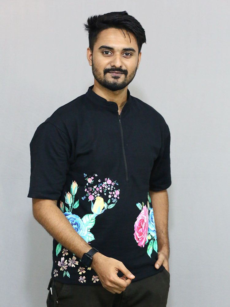 Men Five  Sleeve Flower Printed  T shirt - HOG & FOG