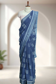 Linen Saree with Batik Design & Tassel Finish