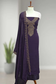 Silk Churidar Material with Golden Embroidery