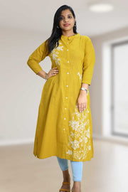 Floral Thread Collar-Neck Straight Kurta For Women
