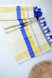 Kerala Set Saree with Golden Kara & Tassels