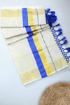 Kerala Set Saree with Golden Kara & Tassels