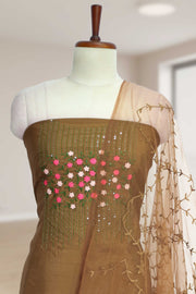 Silk Churidar Material with Floral Thread Embroidery