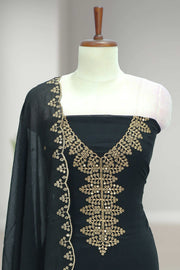 Silk Churidar Material with Golden Embroidery