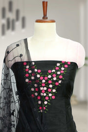 Silk Churidar Material with Floral Thread Embroidery