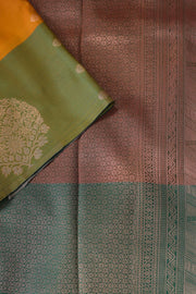 Soft Silk Saree with Golden Print & Contrast Butta