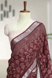 Varanasi Cotton Linen Saree with Block Print