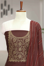 Silk Churidar Material with Golden Embroidery
