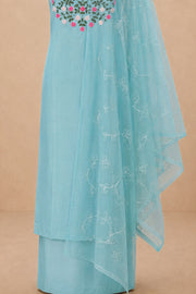 Silk Churidar Material –  Floral Thread & Sequins Work